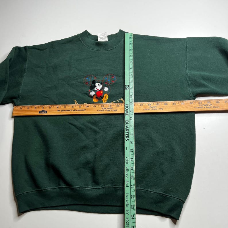 Vintage Disney Mickey Mouse Sweatshirt Forest Green Embroidered Crewneck Large zdjęcie 3