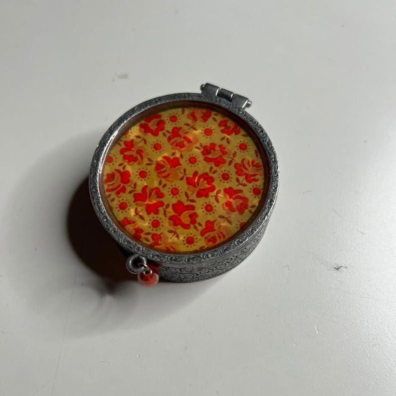 Anthropologie Vintage-Style Round Trinket Box Floral Design Made in USA image 5