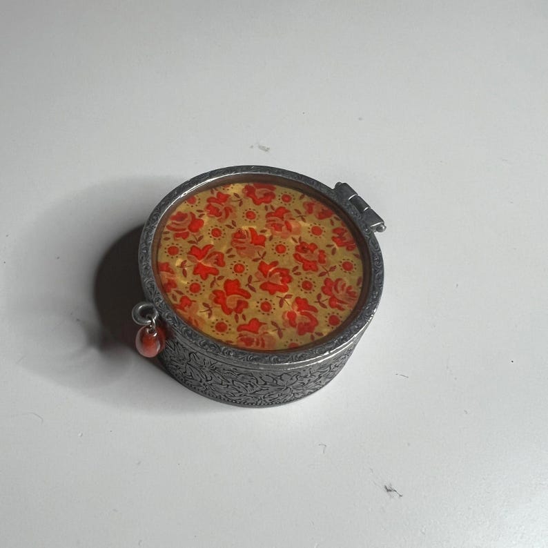 Anthropologie Vintage-Style Round Trinket Box Floral Design Made in USA image 6