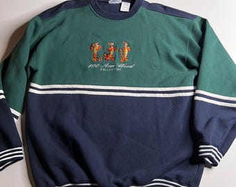 Vintage Disney Tigger 100 Acre Wood Sweatshirt XL Green Navy Colorblock 90s Pooh
