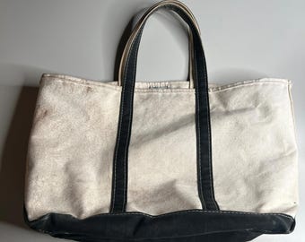 Vintage L.L.Bean Boat Tote: Large White Canvas Bag, Made in USA