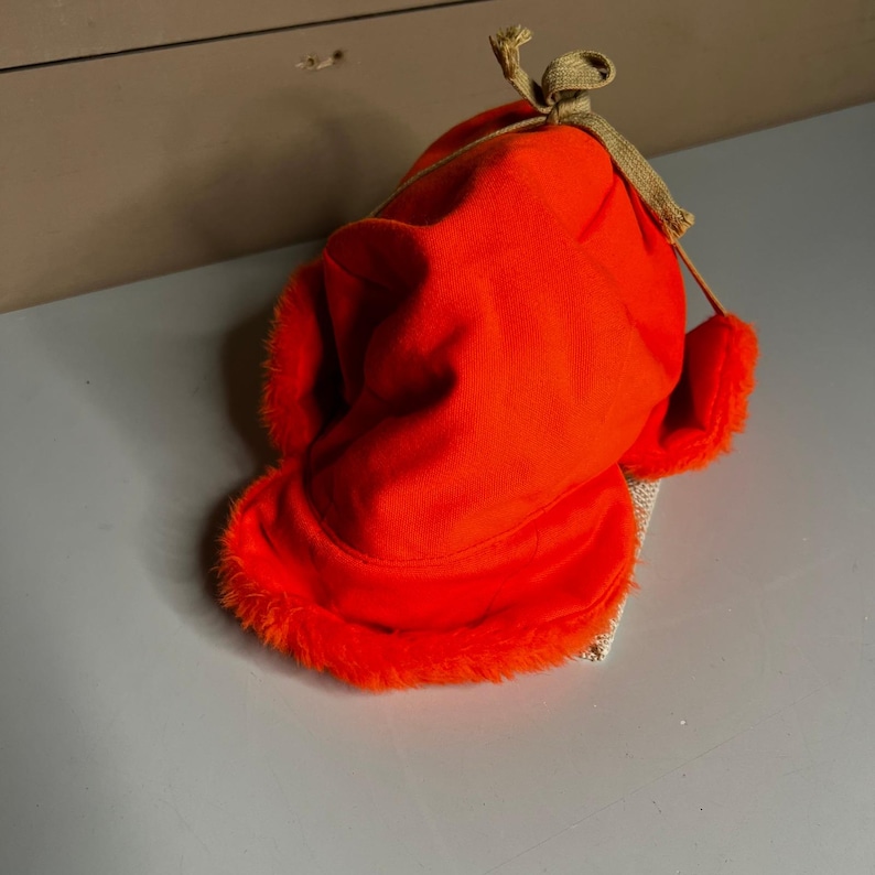Browning Down Vintage Blaze Orange Trapper Hat Made in USA Hunter Cap Large image 1
