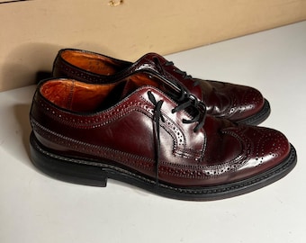 British Walkers Mens 9 D Burgundy Leather Longwing Brogue Oxford Shoes 5496