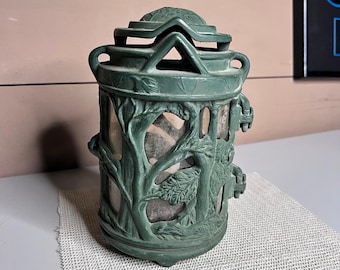 John Wright 1993 Cast Iron Tree Lantern Verdigris Woodland Candle Holder USA