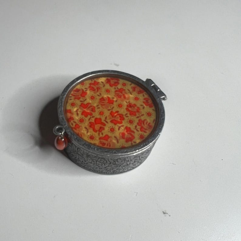 Anthropologie Vintage-Style Round Trinket Box Floral Design Made in USA image 4