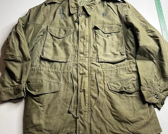 Vintage M-65 Field Jacket Military Olive Drab Green Coat Brass Ideal Zip 1970s
