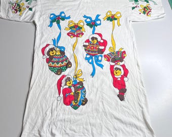 Vintage 1994 Bold Spirit Christmas Bear Nightshirt White One Size Fits All OSFA
