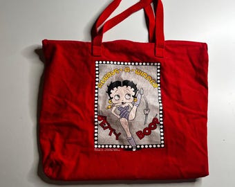 Vintage 1994 Betty Boop Always A Winner Red Canvas Tote Bag Zipper Top 90s