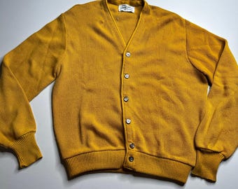 Vintage 70s Robert Bruce Par 70 Mustard Yellow Cardigan Sweater Mens Large USA
