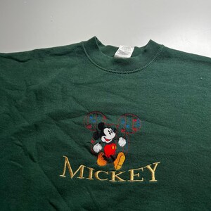 Vintage Disney Mickey Mouse Sweatshirt Forest Green Embroidered Crewneck Large zdjęcie 5