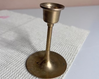 Vintage Solid Brass Candlestick Holder Mid Century Modern Taper Base Taiwan 4.5"