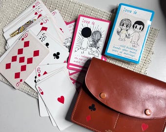 Vintage 1973 Love Is Playing Cards Kim Casali Two Decks Real Hide Leather Case