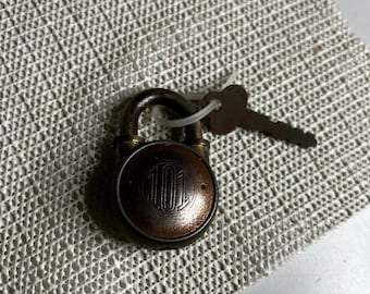 Vintage 101 Round Padlock with Key Antique Brass Steel Collectible Hardware