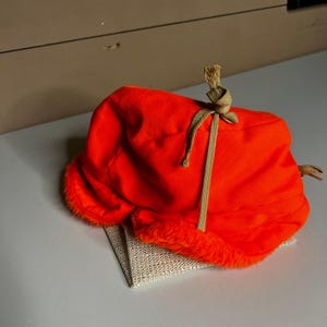 Browning Down Vintage Blaze Orange Trapper Hat Made in USA Hunter Cap Large image 6