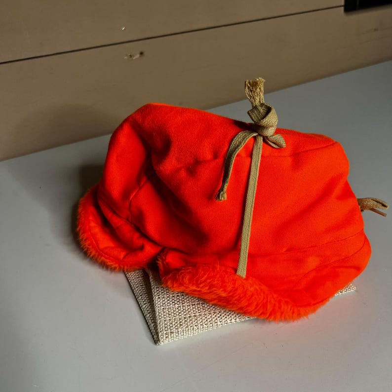 Browning Down Vintage Blaze Orange Trapper Hat Made in USA Hunter Cap Large image 6