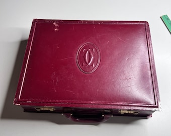 Cartier Vintage Must de Cartier Burgundy Leather Briefcase Attache Case Gold HW