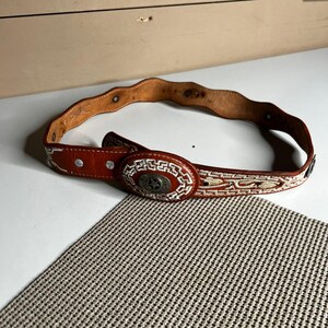 Vintage Mexican Piteado Leather Belt 34 Brown Embroidered Concho Western Star