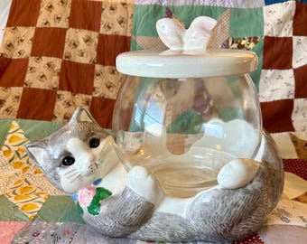 MISS PRISS COOKIE Jar…lefton…1502…cat Collectible…blue/white