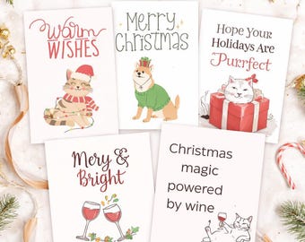 Christmas Card Printable Bundle | Set of 5 Holiday Greeting Cards | Instant Download | Minimal Christmas Cards