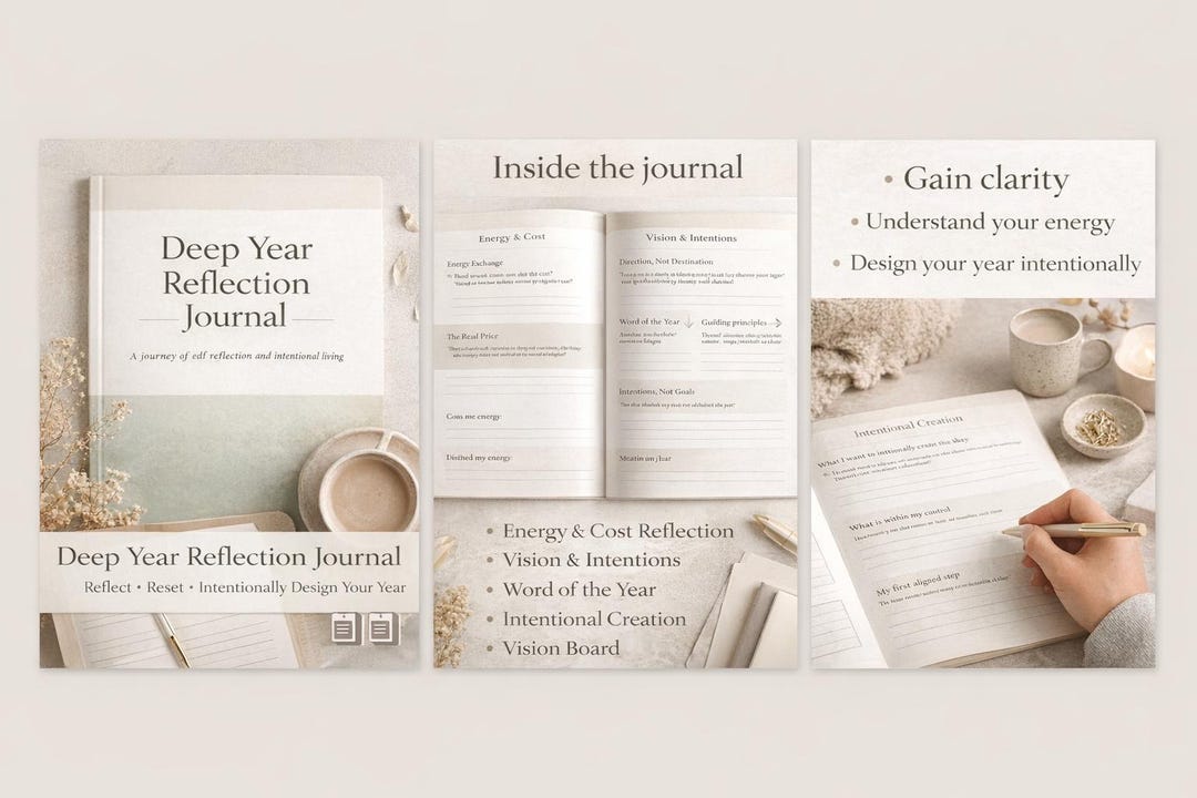 Printable Self Reflection Journal | Year Review & Intentional Living ...