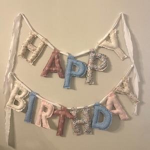 Handgemacht + Stoff Benutzerdefinierte alles Gute zum Geburtstag Banner | Besondere Anlässe Benutzerdefinierte Banner | Handgenäht + auf Bestellung | Personalisierbar | Handarbeit