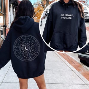 Sudadera con capucha 100 % algodón orgánico, rueda de la carta astrológica, como es arriba es abajo, adivinación, regalo astrológico, sudadera con capucha de gran tamaño, sudadera con capucha mística