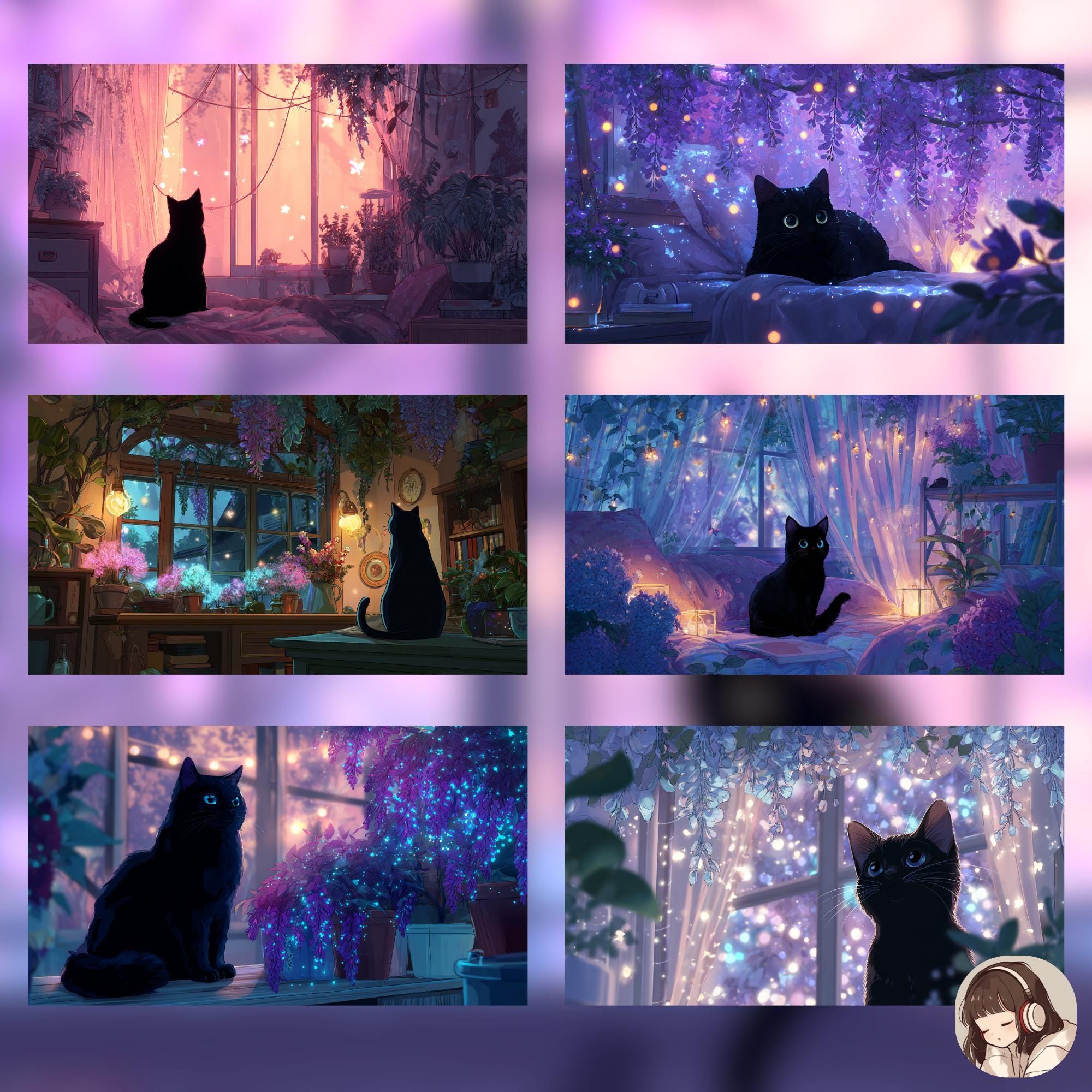 Anime Black Cat Desktop Wallpaper Set: Anime Style (digital Download ...