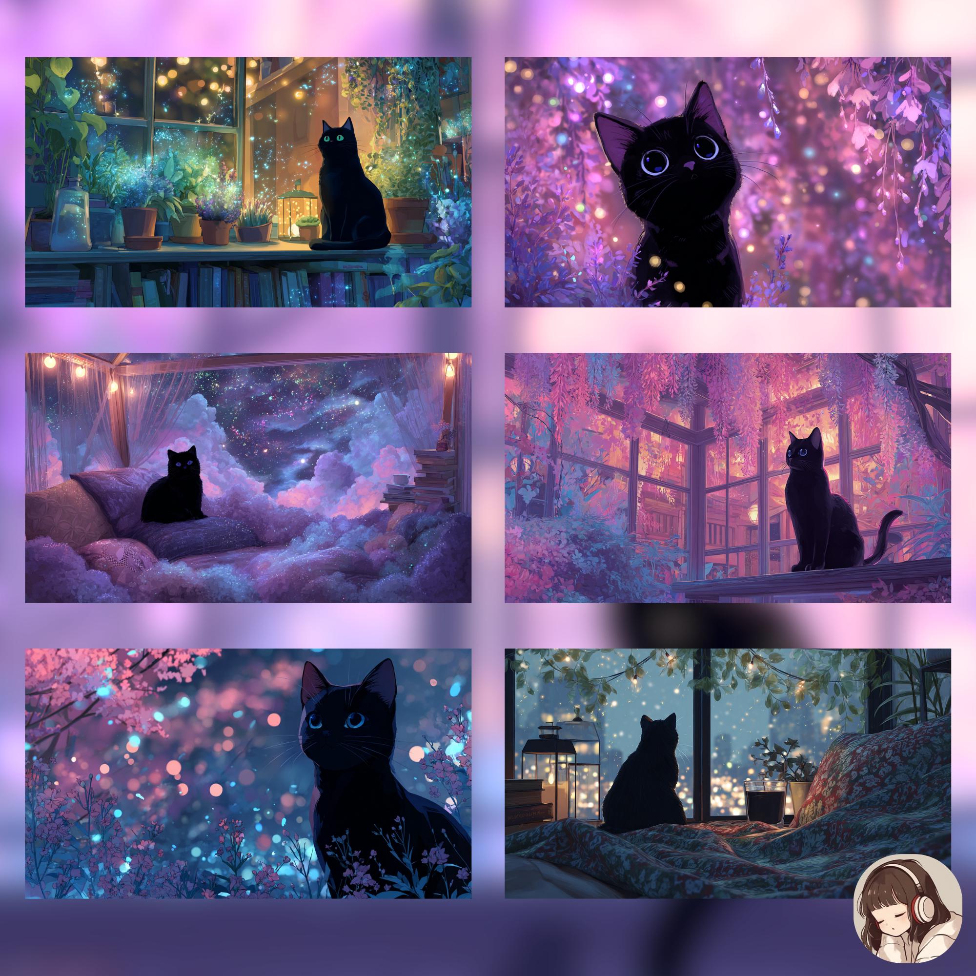Anime Black Cat Desktop Wallpaper Set: Anime Style (digital Download ...
