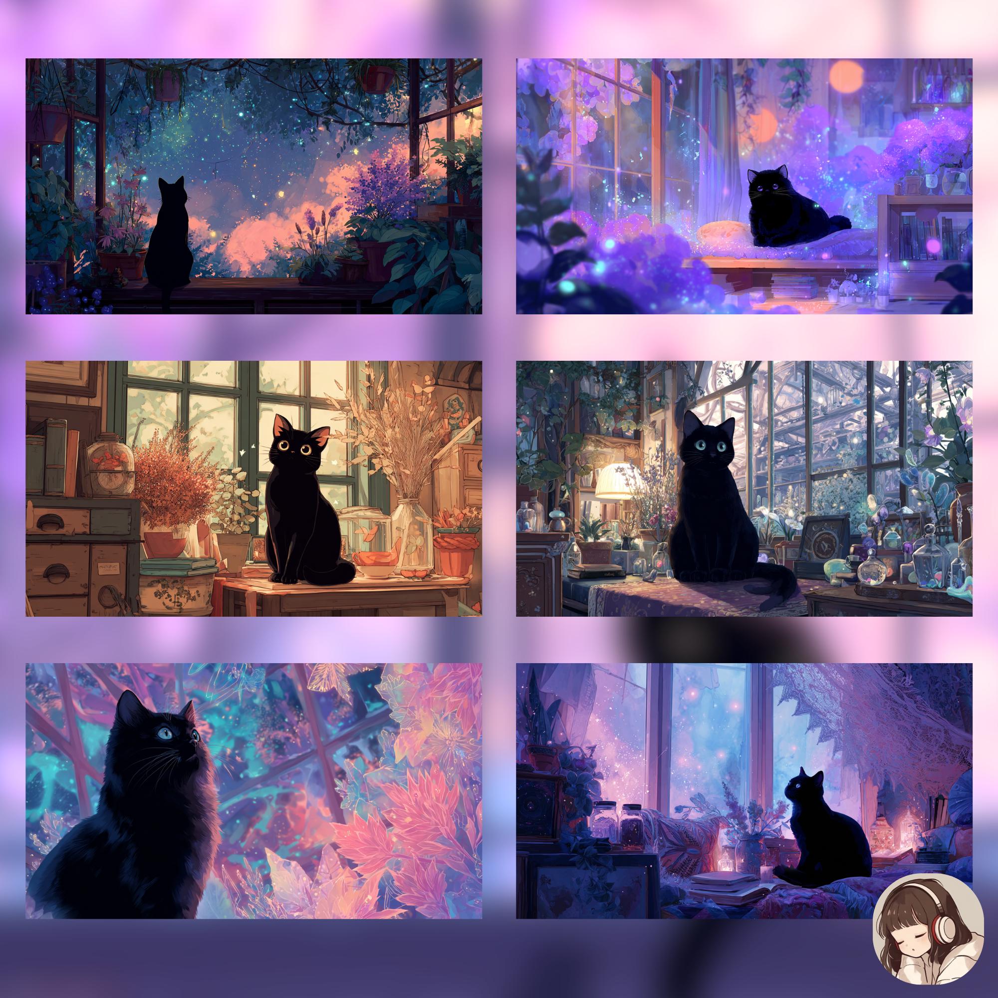 Anime Black Cat Desktop Wallpaper Set: Anime Style (digital Download ...