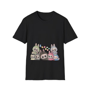 Monster Labubu Bunny T-shirt, schattig cartoon unisex T-shirt voor volwassenen, kawaii lente shirt, paascadeau, casual softstyle top