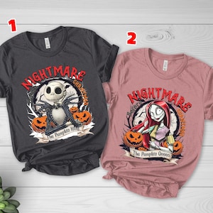 Jack and Sally Halloween Couple Tee, Nightmare Before Christmas Shirt, Jack Skellington Pumpkin King & Sally Pumpkin Queen Shirt image 1