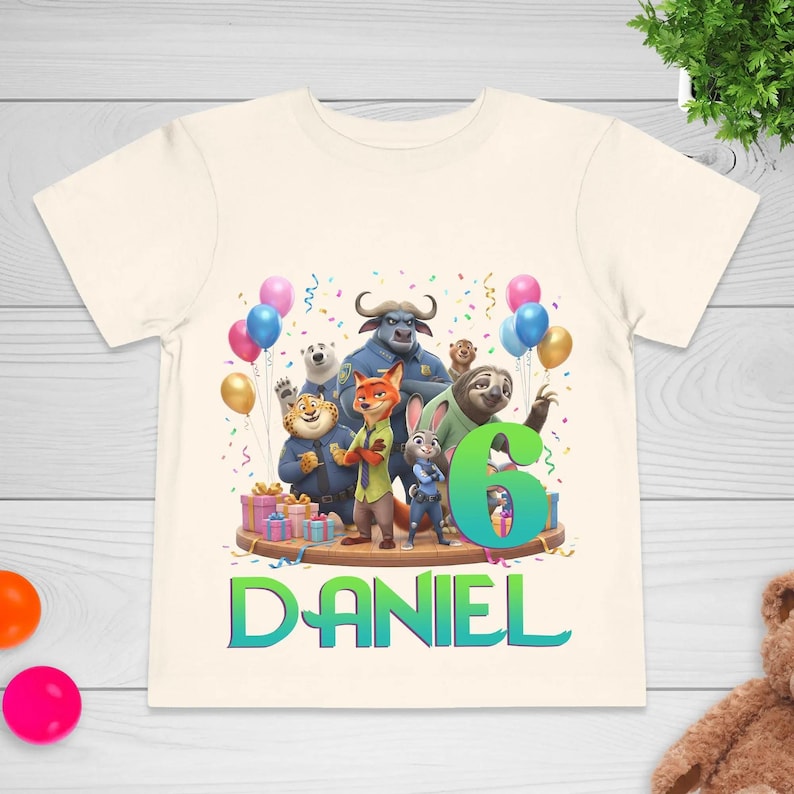 Zootopia 2 Birthday Shirt, Personalized Name & Age Tee | Judy, Nick, Flash Kids Party Outfit, Custom Zootopia Theme Gift image 1