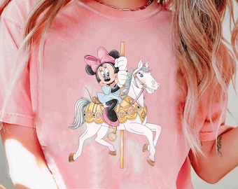 Camiseta retro de Minnie Mouse de los 90, Colección Carrusel, Diseño Reino Mágico, Camiseta de vacaciones en Disneyland, Regalo para fans de Minnie
