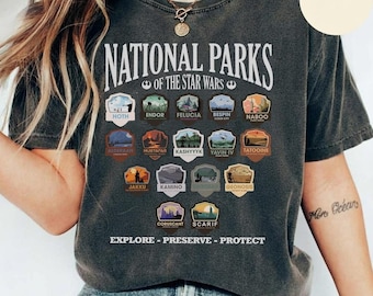 Retro 90s Star Wars Tee, National Parks of the Galaxy Design, Tatooine Mustafar Endor Shirt, May the Force Be With You, Sci-Fi Fan Gift