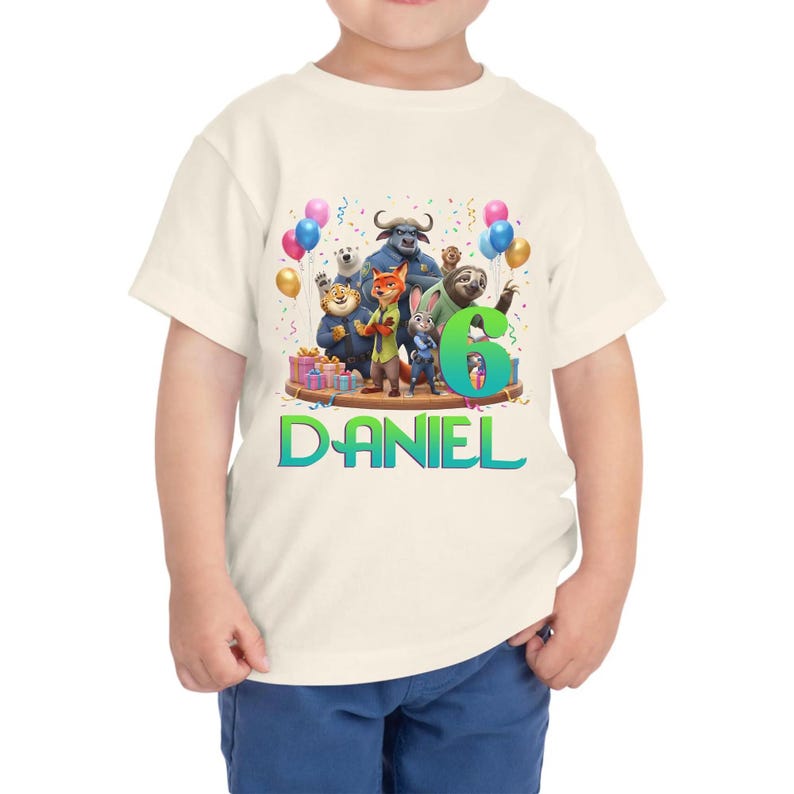 Zootopia 2 Birthday Shirt, Personalized Name & Age Tee | Judy, Nick, Flash Kids Party Outfit, Custom Zootopia Theme Gift image 2
