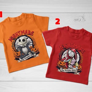 Jack and Sally Halloween Couple Tee, Nightmare Before Christmas Shirt, Jack Skellington Pumpkin King & Sally Pumpkin Queen Shirt image 3