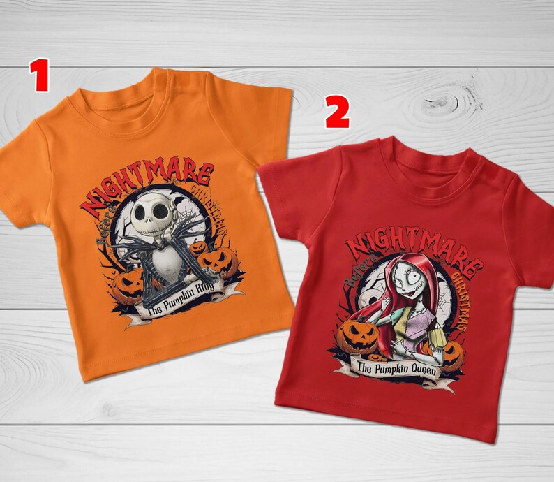 Jack and Sally Halloween Couple Tee, Nightmare Before Christmas Shirt, Jack Skellington Pumpkin King & Sally Pumpkin Queen Shirt image 3