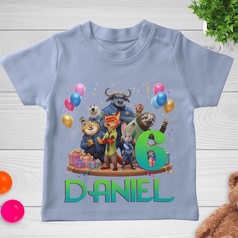 Zootopia 2 Birthday Shirt, Personalized Name & Age Tee | Judy, Nick, Flash Kids Party Outfit, Custom Zootopia Theme Gift image 4