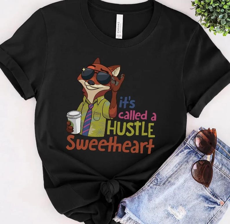 Koszulka z grafiką „To się nazywa Hustle Sweetheart” Nicka Wilde'a z filmu „Zootopia”, męska i damska bawełniana koszulka zdjęcie 4