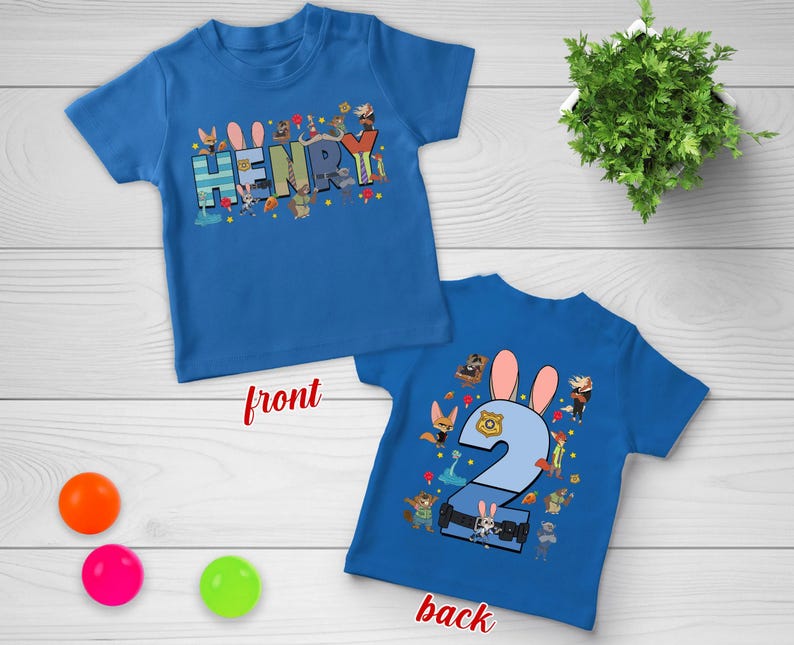 Maglietta di compleanno personalizzata di Zootopia, maglietta per feste per bambini con nome per maschietti e femminucce, completo con animali dei cartoni animati per bambini piccoli immagine 1