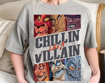 Disney Villains Chillin Like A Villain Group Portrait T-Shirt, Disneyland Trip Family Vacation, WDW Magic Kingdom, Retro 90s Style Tee