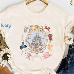 Retro 90s Coquette Bow Disney Castle T-Shirt, Magic Kingdom Girly Disney Design, Mickey Fantasia Inspired, Disneyland Birthday Outfit