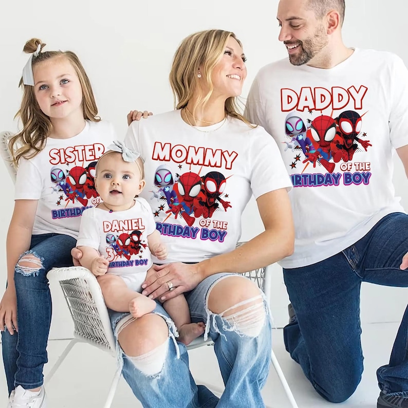 Spidey and His Amazing Friends Birthday Tee, Custom Spiderman Shirts for Kids, Spidey Birthday Shirt, Birthday Boy Shirt image 1