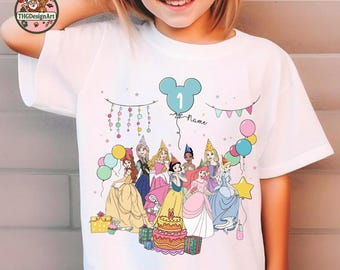 Personalized Name Age Disney Princess Birthday T-Shirt, Crop Top, Custom Tiana Ariel Elsa Rapunzel Belle Gift,Disneyland Family Trip Present