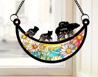 Gepersonaliseerde Mama Bear Suncatcher, aangepaste Family Bear Sun Catcher, kindernamen Suncatcher, cadeau-idee Moederdag, aangepast moedercadeau