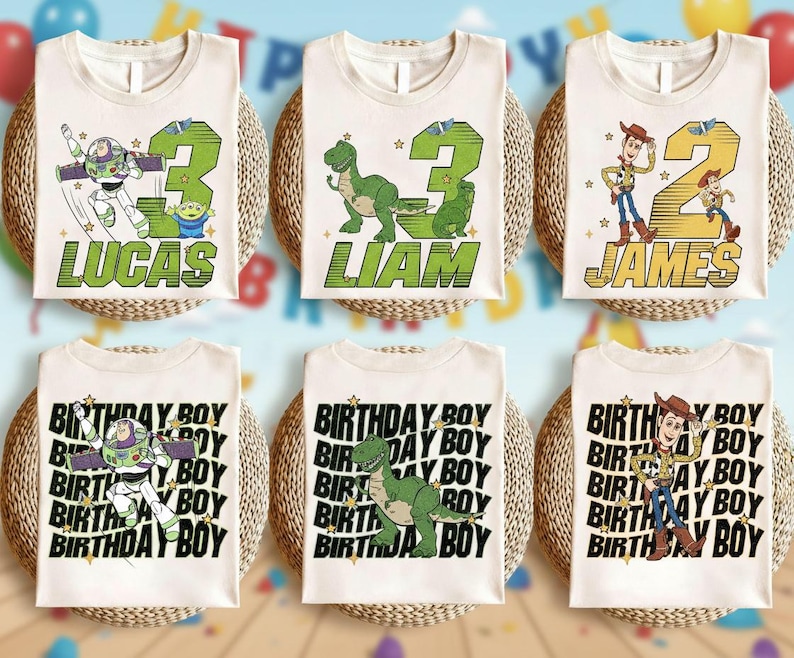 Toy Story Birthday Shirt, Personalized Disney Family Matching T-Shirt, Buzz Lightyear Woody Birthday Tee, Toddler Boy Gift image 1
