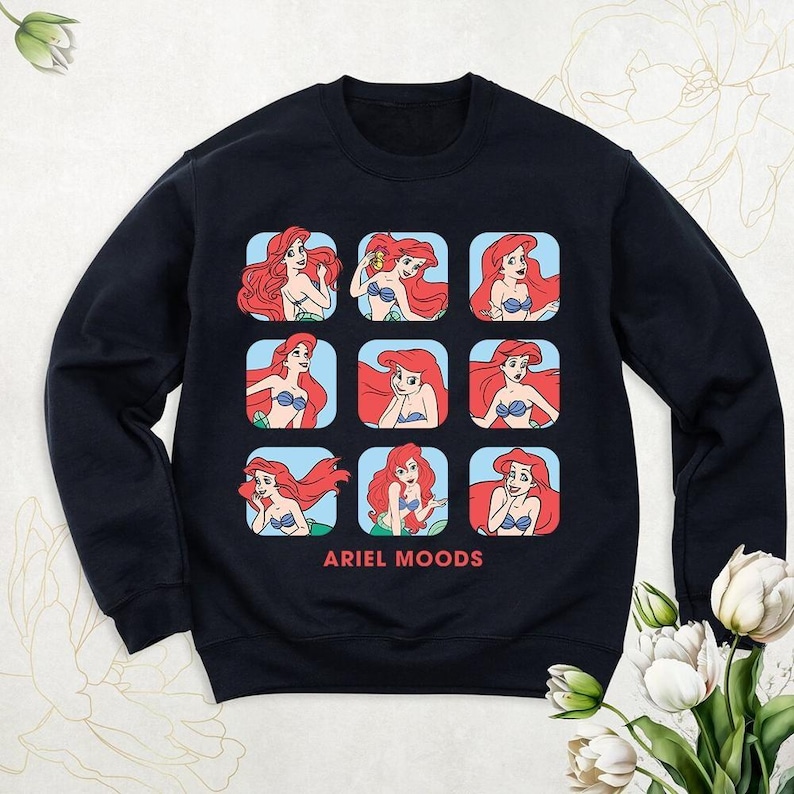 Disney-prinses Ariel Moods-shirt, shirt van de kleine zeemeermin, WDW Magic Kingdom, Disneyland-gezinsvakantie, comfortabele kleur prinses Ariel-top afbeelding 1