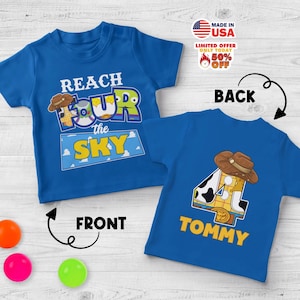 Camiseta de aniversário "Alcance o Céu" de Toy Story, camiseta de aniversário do Woody e Buzz. imagem 1