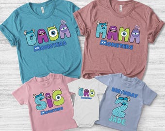 Custom Monster Family Birthday Shirts, Personalized Matching Monster School Party Tees for Family Celebration