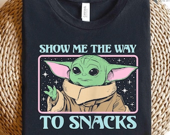 Star Wars The Mandalorian Grogu Show Me The Way To Snacks T-Shirt, Baby Yoda Design, Perfect for Star Wars Fans, Disney Plus Series Gift